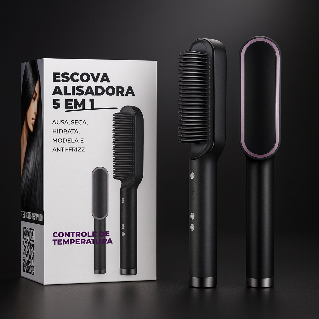 Escova Alisadora Bivolt 5 em 1 – Alisa, Modela, Hidrata e Remove o Frizz em Minutos | Modernara