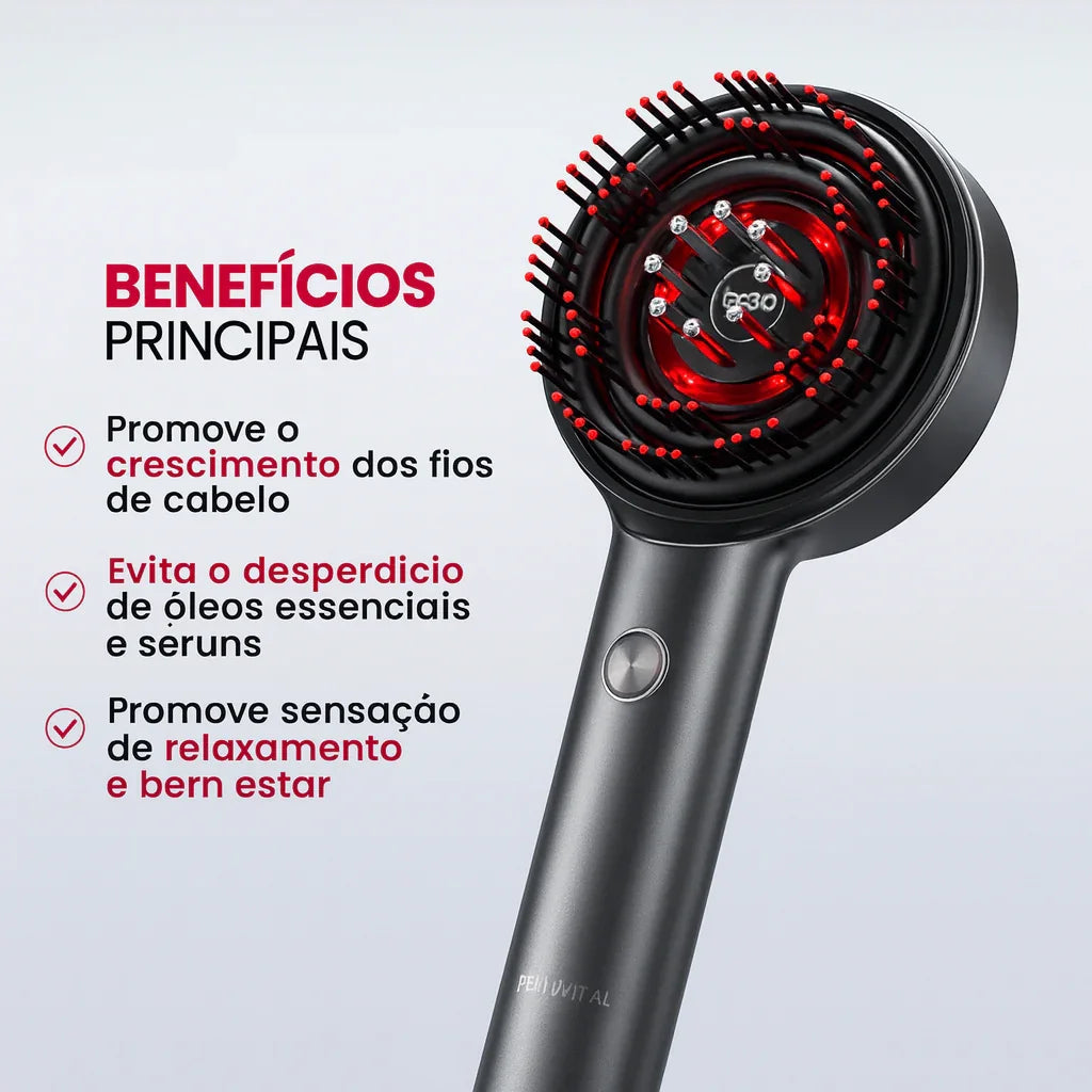 Escova Massagem Capilar com Aplicador de couro cabeludo Elétrico Luz vermelha