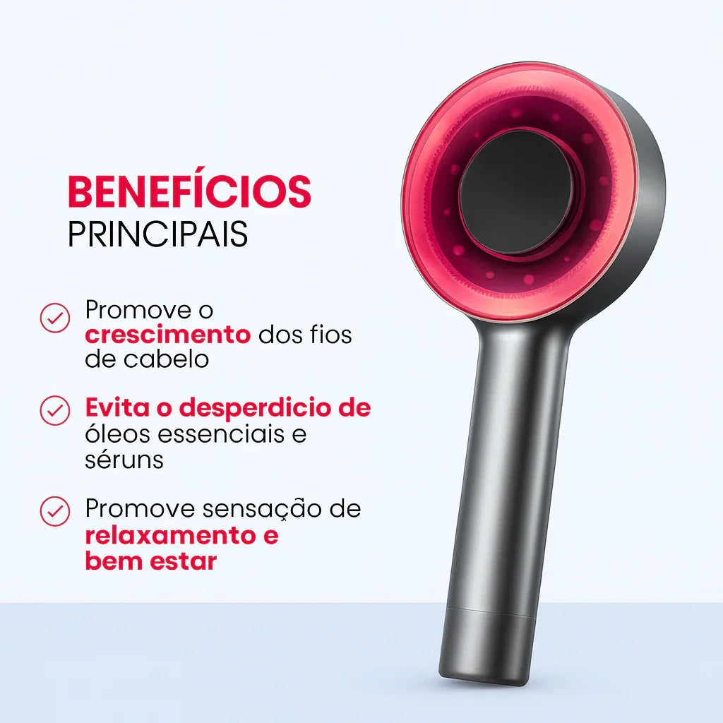Escova Massagem Capilar com Aplicador de couro cabeludo Elétrico Luz vermelha
