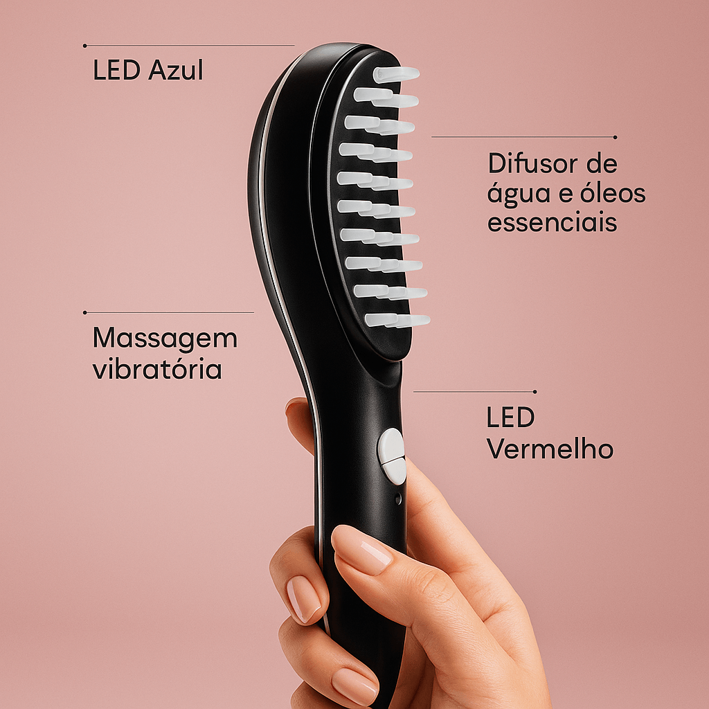Escova de Terapia Capilar Anti-queda com LED 4 em 1